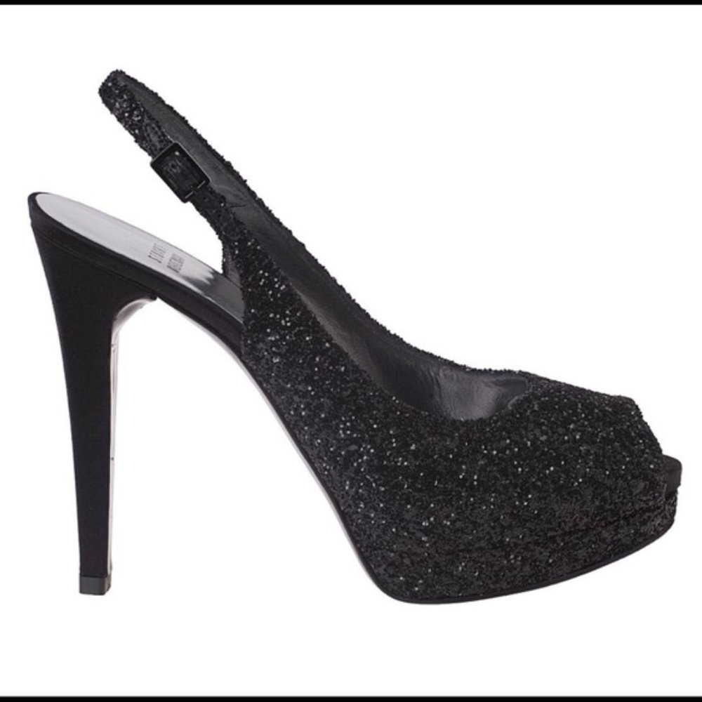 Stuart Weitzman Black Glitter Avalon Platform Shoe